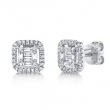Shy Creation 14k White Gold Diamond Baguette Stud Earrings - SC55010017