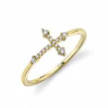 Shy Creation 14k Yellow Gold Diamond Cross Ring - SC55008655