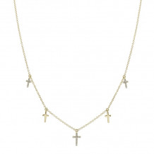 Shy Creation 14k Yellow Gold Diamond Cross Necklace - SC55020244