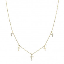 Shy Creation 14k Yellow Gold Diamond Cross Necklace - SC55020244
