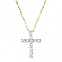 Shy Creation 14k Yellow Gold Diamond Cross Necklace - SC37215658