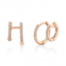 Shy Creation 14k Rose Gold Diamond Double Huggie Earrings - SC55005962V2