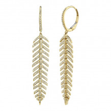 Shy Creation 14k Yellow Gold Diamond Feather Earrings - SC55004558V2