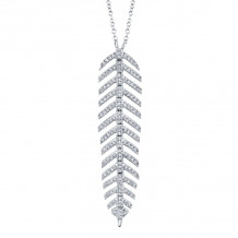 Shy Creation 14k White Gold Diamond Feather Necklace - SC55006044
