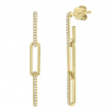 Shy Creation 14k Yellow Gold Diamond Paper Clip Link Earrings - SC55009644