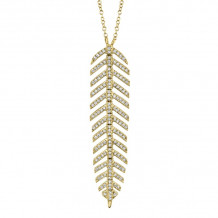 Shy Creation 14k Yellow Gold Diamond Feather Necklace - SC55006045
