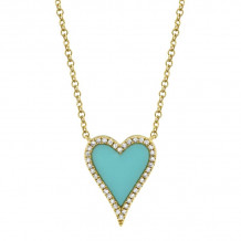Shy Creation 14k Yellow Gold Diamond & Composite Turquoise Heart Necklace - SC55003629