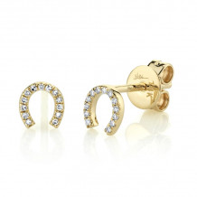Shy Creation 14k Yellow Gold Diamond Horseshoe Stud Earrings - SC55002890