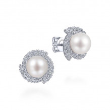 Gabriel & Co. 14k White Gold Grace Pearl & Diamond Stud Earrings - EG13669W45PL