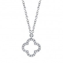 Shy Creation 14k White Gold Diamond Clover Necklace - SC55019617