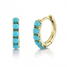 Shy Creation 14k Yellow Gold Composite Turquoise Huggie Earrings - SC55020208
