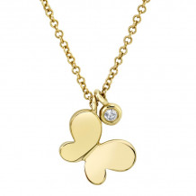 Shy Creation 14k Yellow Gold Diamond Butterfly Necklace - SC55009037
