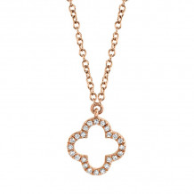 Shy Creation 14k Rose Gold Diamond Clover Necklace - SC55019619