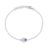 Shy Creation 14k White Gold Diamond & Blue Sapphire Hamsa Bracelet - SC55005294 photo