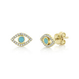 Shy Creation 14k Yellow Gold Diamond & Composite Turquoise Stud Earrings - SC55019927 photo