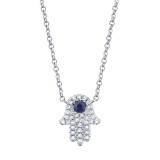 Shy Creation 14k White Gold Diamond & Blue Sapphire Hamsa Necklace - SC55005244 photo