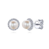 Gabriel & Co. 14k White Gold Grace Pearl & Diamond Stud Earrings - EG13233W45PL photo