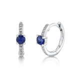 Shy Creation 14k White Gold Diamond & Blue Sapphire Huggie Earrings - SC55020192 photo