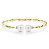 Gabriel & Co. 14k Yellow Gold Bujukan Pearl & Diamond Bangle Bracelet - BG4247-65Y45PL photo