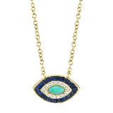Shy Creation 14k Yellow Gold Diamond Blue Sapphire & Composite Turquoise Necklace - SC55002262 photo