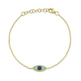 Shy Creation 14k Yellow Gold  Diamond & Blue Sapphire & Composite Turquoise Bracelet - SC55003938 photo