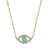 Shy Creation 14k Yellow Gold Diamond & Composite Turquoise Necklace - SC55019731 photo