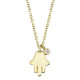 Shy Creation 14k Yellow Gold Diamond Hamsa Necklace - SC55009886 photo