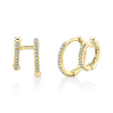 Shy Creation 14k Yellow Gold Diamond Double Huggie Earrings - SC55005961V2 photo