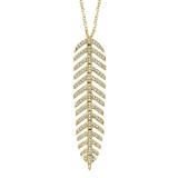 Shy Creation 14k Yellow Gold Diamond Feather Necklace - SC55006045 photo