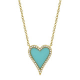 Shy Creation 14k Yellow Gold Diamond & Composite Turquoise Heart Necklace - SC55003629 photo