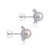 Gabriel & Co. 14k White Gold Grace Pearl & Diamond Stud Earrings - EG13669W45PL photo 3