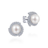 Gabriel & Co. 14k White Gold Grace Pearl & Diamond Stud Earrings - EG13669W45PL photo